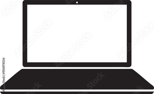 Black laptop icon vector illustration showing modern computer screen with keyboard and slim body silhouette