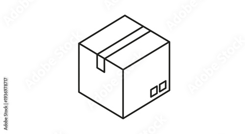 Outline Icon of a Cardboard Delivery Box with Taping on an Isolated White Background