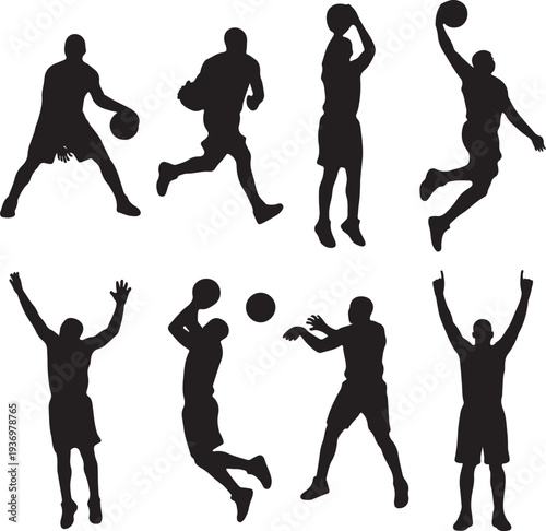 Basketball Silhouette Vector Set for Sports Design, Training, and Athletic Concepts.