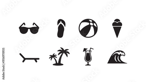 Summer Beach Vacation and Tropical Lifestyle Icons Set