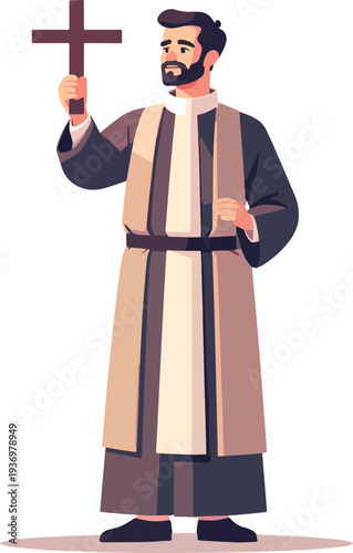PRETE VESCOVO PARROCO CHIESA CELEBRAZIONE MESSA domenica feste natale cerimonia battesimo compleanno vettoriale parrocchia 