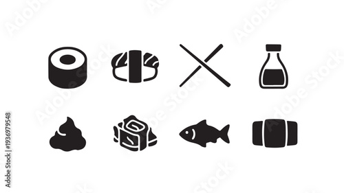 Japanese Cuisine and Sushi Restaurant Icons Collection