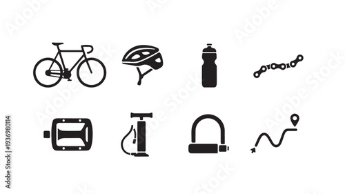 Cycling Fitness and Bicycle Accessory Icons Set