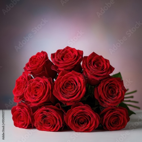 A lavish bouquet of deep crimson roses presented as the ultimate symbol of passionate romance and timeless devotion on Valentine's Day, romance, affection, rose