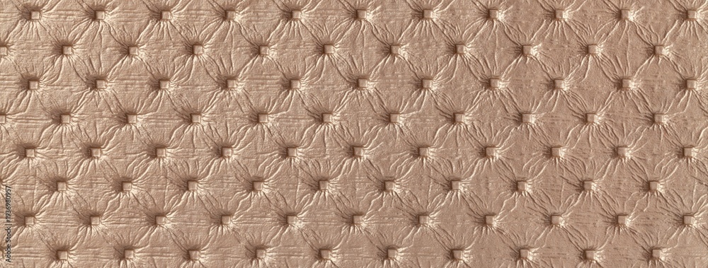 Naklejka premium Light brown leather texture with capitone pattern, macro background of tan retro Chesterfield vintage textile fabric
