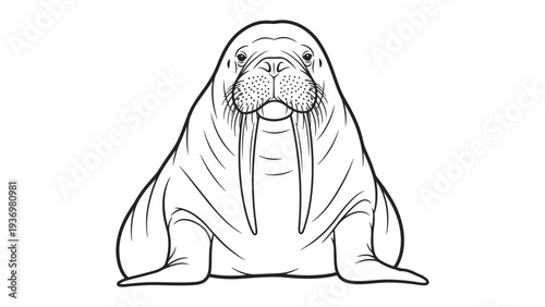 Majestic Walrus Illustration: A detailed black and white illustration of a magnificent walrus, showcasing its iconic tusks and impressive physique.