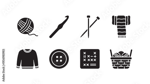 Knitting Crochet and Wool Craft Icons Collection