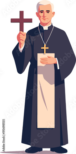 PRETE VESCOVO PARROCO CHIESA CELEBRAZIONE MESSA domenica feste natale cerimonia battesimo compleanno vettoriale parrocchia 