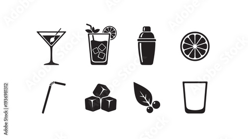 Bar Drinks and Cocktail Party Icons Set