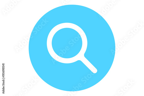 White Magnifying Glass Search Icon on Circular Blue Background, Minimal Zoom Symbol for Web Browser, Mobile App UI and Digital Interface Design