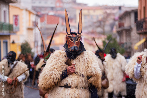 Картината върху платно Traditional Boes masks from Ottana during Sardinian carnival parade, featuring h