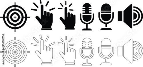 Black and white icons for audio recording and targeting
