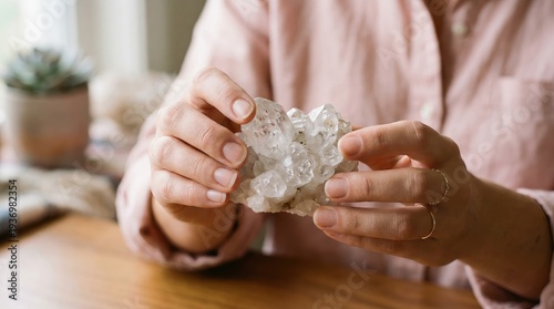 Crystal Cluster Close-Up: Hands Holding Geode
