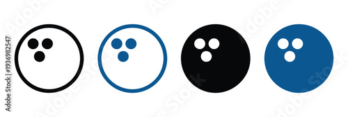 Bowling ball icon linear thin line icon graphics set, including vector illustrations of balls, pins, and strike symbols