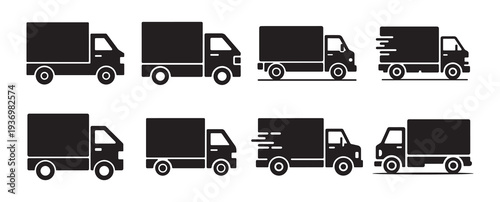 Delivery Truck vector icon set. Logistics delivery truck silhouette. Fast shipping truck. Illustration eps 10