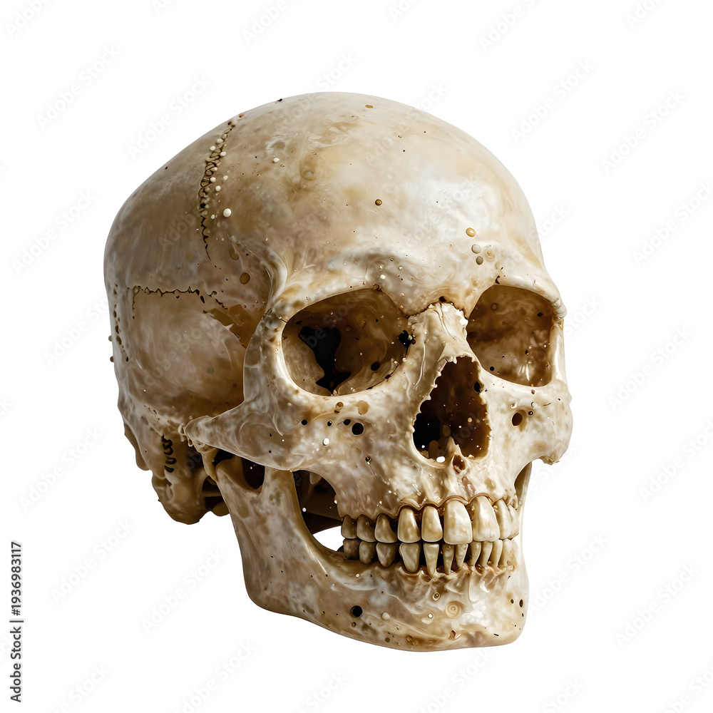 Obraz premium Human skull model on a white background showing the anatomy of the head bone