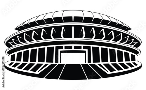 Silhouette of a baseball stadium outline isolated on white background, sports arena architecture symbol, baseball field venue design, simple monochrome stadium outline for sports 