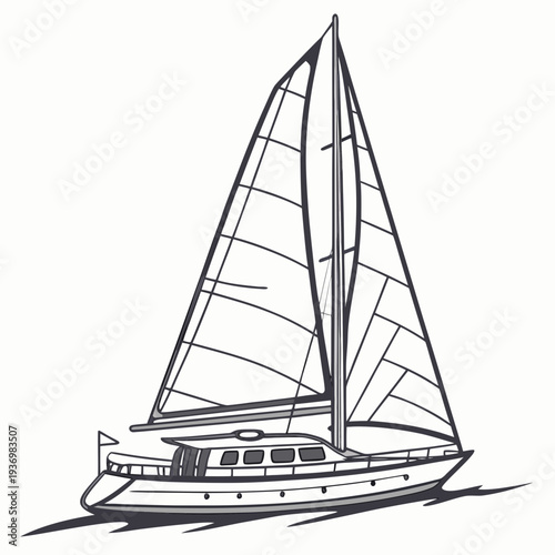 Bild auf Leinwand Black and white sailboat on water with large mainsail