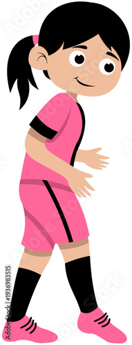 Ponytail Girl Dribbling with the Top of the Foot Soccer Technique Step 3 Without Ball Illustration. Editable Color Vector