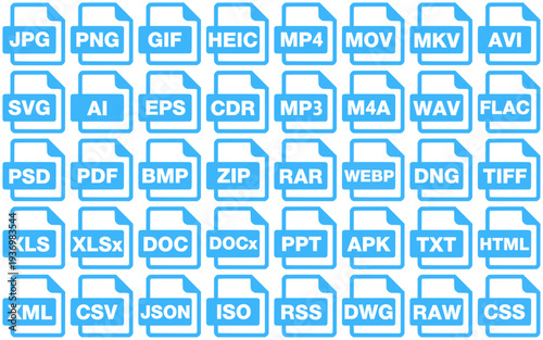 set file format extension file type icon sheet