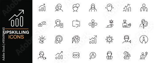 Career training and employee growth minimal line icon pack