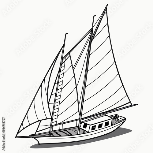 Sailboat with white hull and gray shadow on water sailing vessel