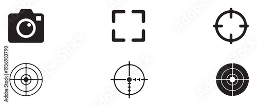Plus, Like Button, Gallery Image, Bullseye Target, Wheel and Sun. vector illustration eps 10