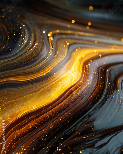 Golden Fluid Abstract: Mesmerizing interplay of golden fluid, evoking a sense of luxury and opulence with its flowing patterns and ethereal glow.