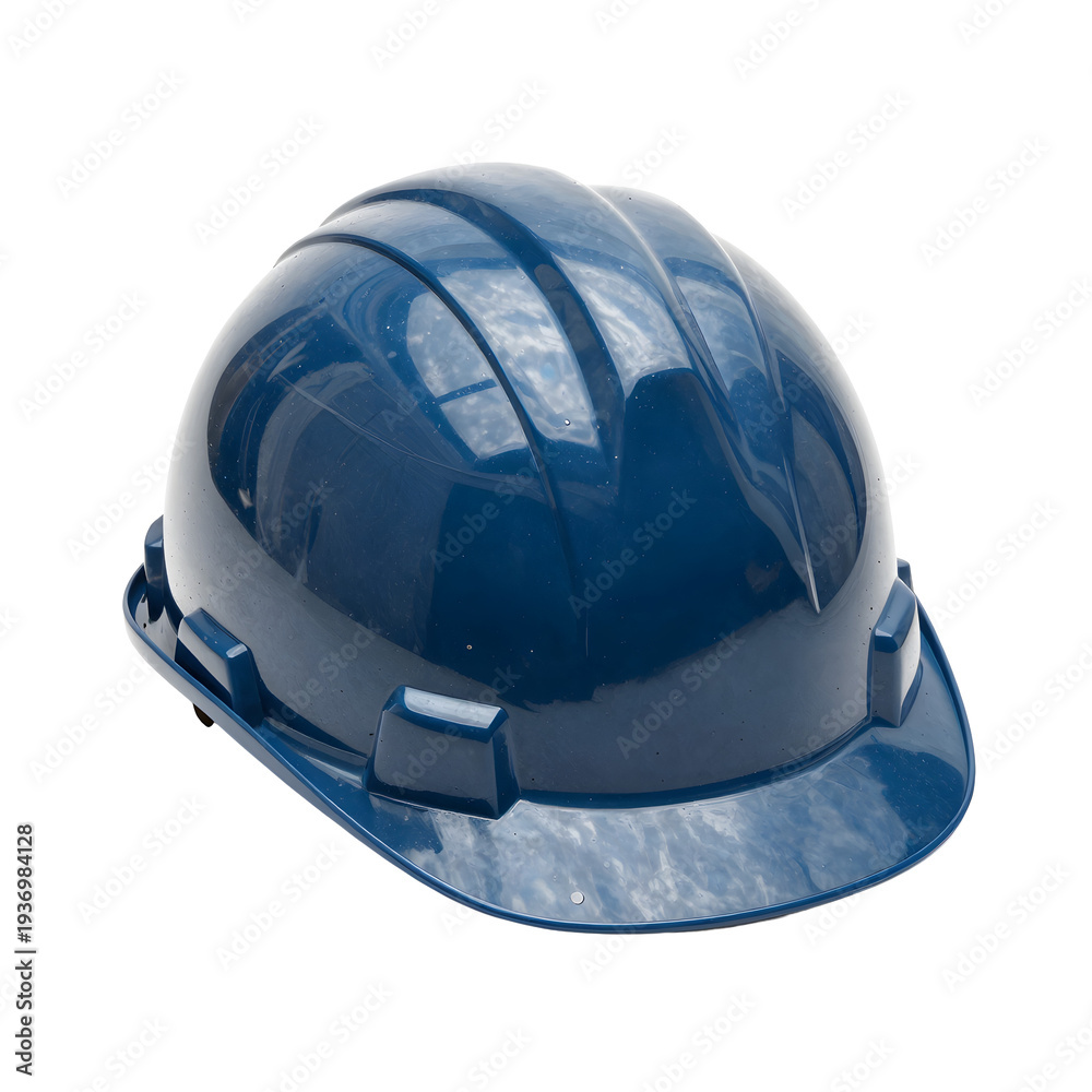 Fototapeta premium Blue hard hat on a white background for safety in construction