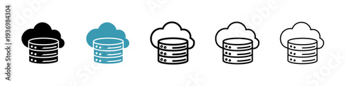 Cloud database icons collection in black and blue colors