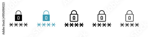 Code lock icons collection in black and blue colors