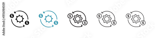 Costs optimization icons collection in black and blue colors