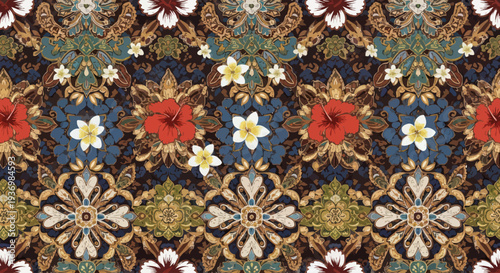 Colorful Floral Pattern with Geometric Shapes.