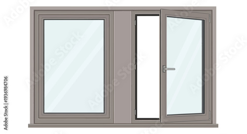 Gray Window Frame with Open Door.