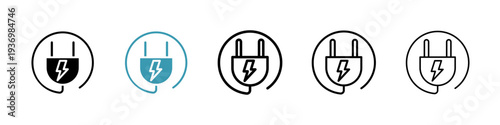 Electric plug icons collection in black and blue colors