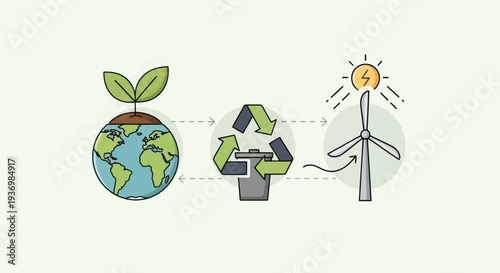 Earth with Sprout Recycling Symbol Wind Turbine.