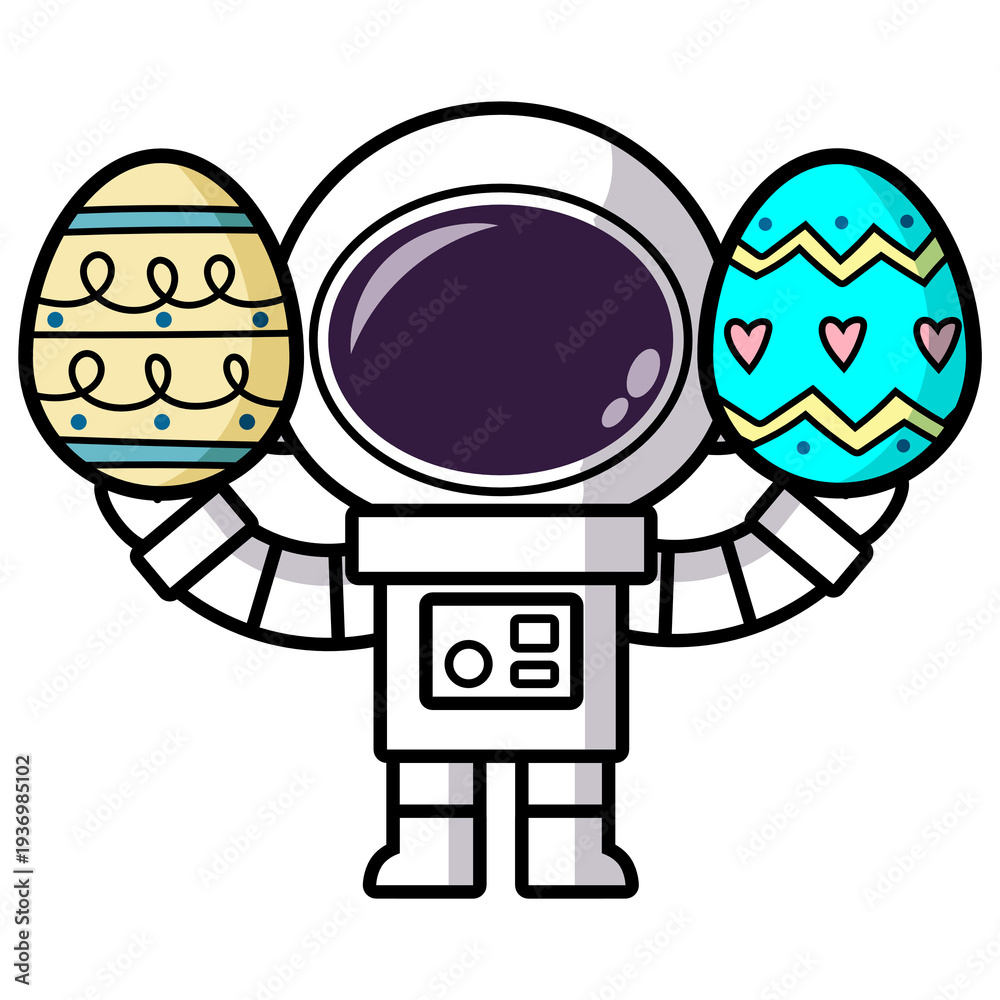 Obraz premium Easter eggs with astronauts, Easter Space Explorer