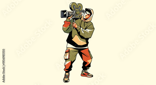 Cartoon Cameraman Holding Camera Equipment.