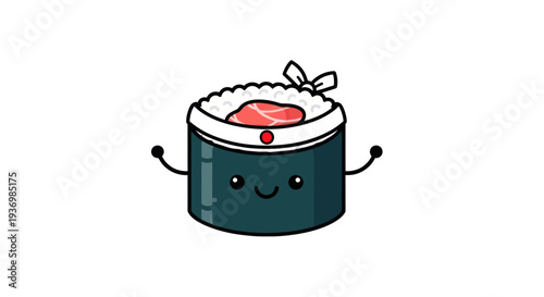 Cartoon Sushi Roll with Smiling Face.