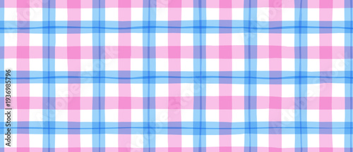 A pink and blue watercolor check with wavy translucent stripes. A pastel tartan pattern. A soft checkered background for textile designs and creative prints