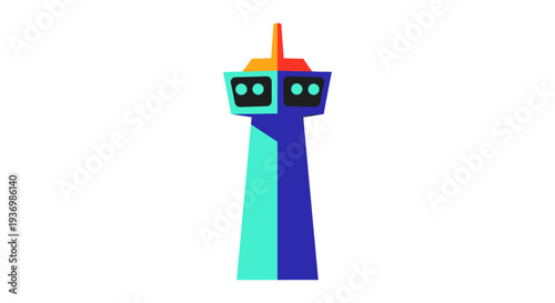 Vibrant Geometric Tower Design Representing Network Communication or Data Hub Concept Illustration for Global Connectivity