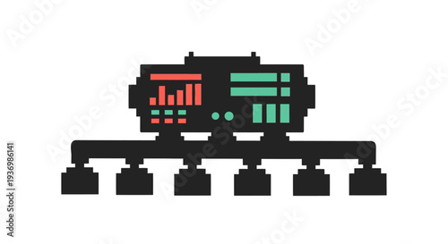 Stylized graphic of a complex system analyzing and displaying critical operational data streams