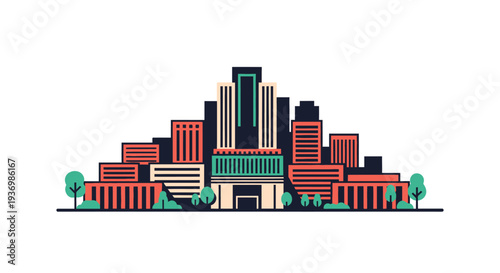 Geometric vector illustration of a vibrant modern city skyline, capturing the essence of urban planning and contemporary architectural development