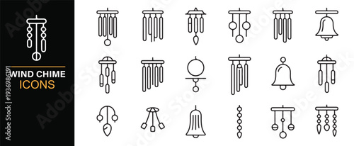 Spiritual wind chime ornament minimal outline icon collection