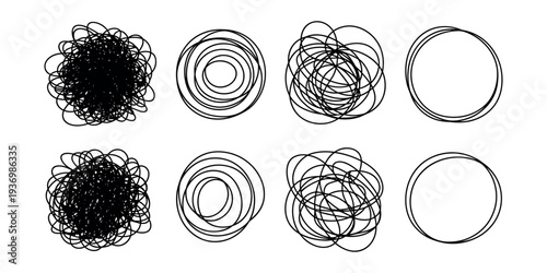 Black scribbled circles on white background scribbles black lines hand drawn