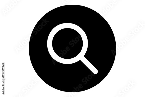 White Magnifying Glass Search Icon on Dark Circular Background, Minimal Zoom Symbol for Web Browser, Mobile App UI and Digital Interface Design
