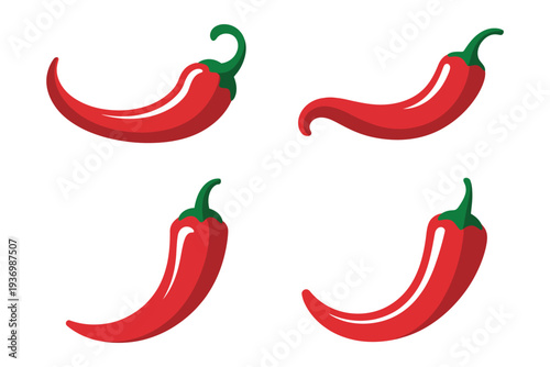 Spicy chili pepper icons set, hot red pepper symbol  spicy food ingredient illustration, cooking and restaurant menu design elements isolated on white background.