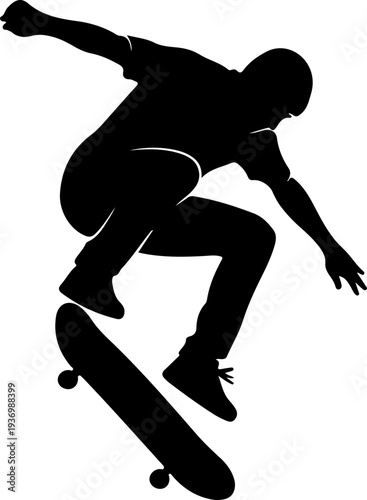 Black silhouette of a skateboarder in mid-air vector