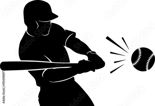 Vector silhouette of baseball player hitting ball