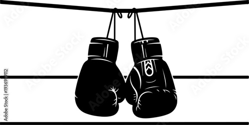 Vector illustration of hanging black boxing gloves
